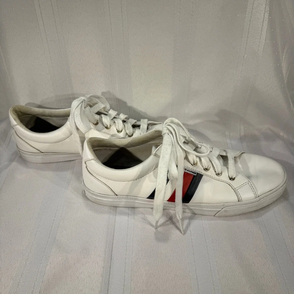 Tommy Hilfiger White Leather Low Top Sneakers‎ Mens 10 (Womens 11.5)